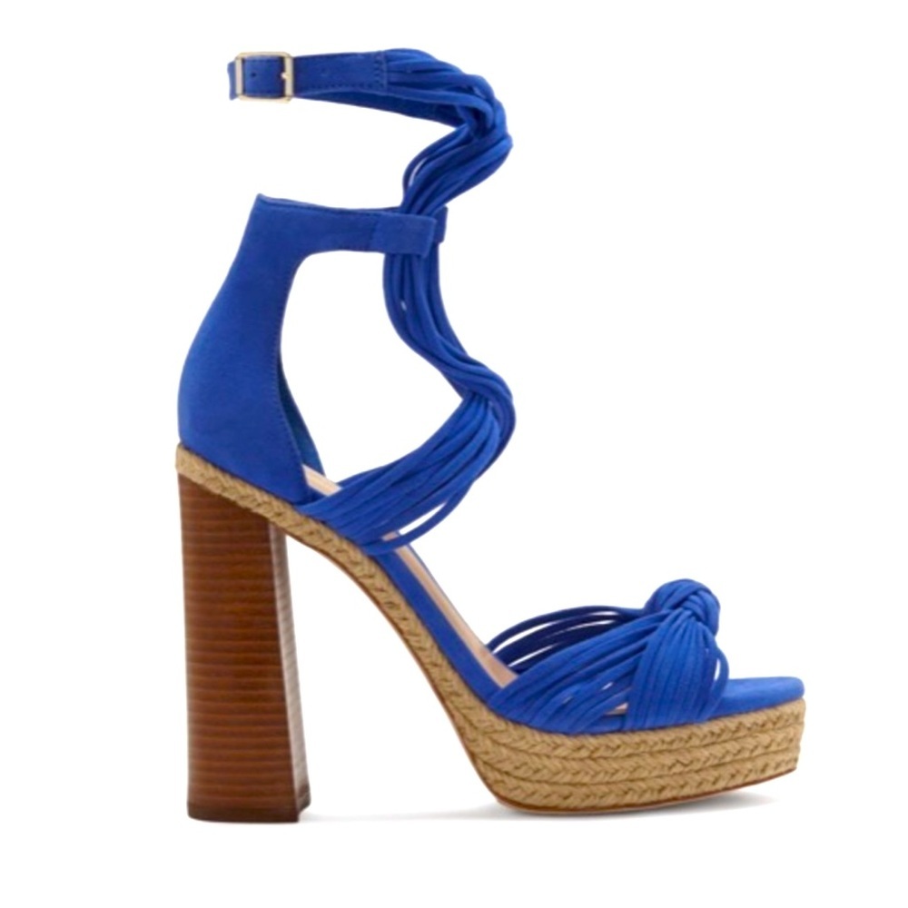 VC John Camuto Nyla Strappy Royal Blue Leather Platform stacked Heels Size 7.5